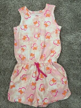 Disney Pink and Orange Floral Tie-Waist Romper with Pink Drawstring